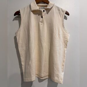 TEHAMA Cotton Blend Cream Sleeveless Polo Shirt Size M